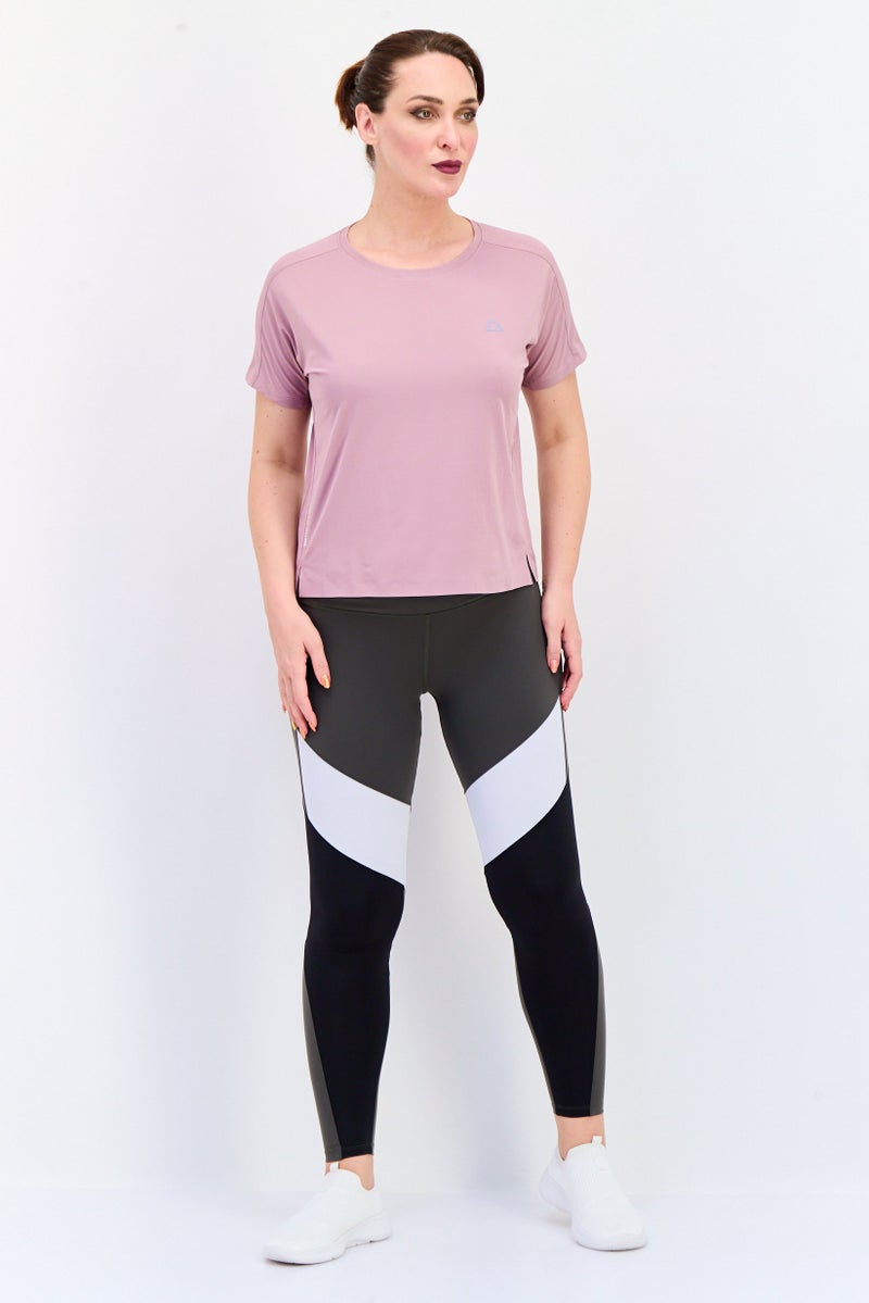 GIORDANO تي شيرت تدريب قصير الأكمام للنساء من جيموشن، وردي قديم - Image 2